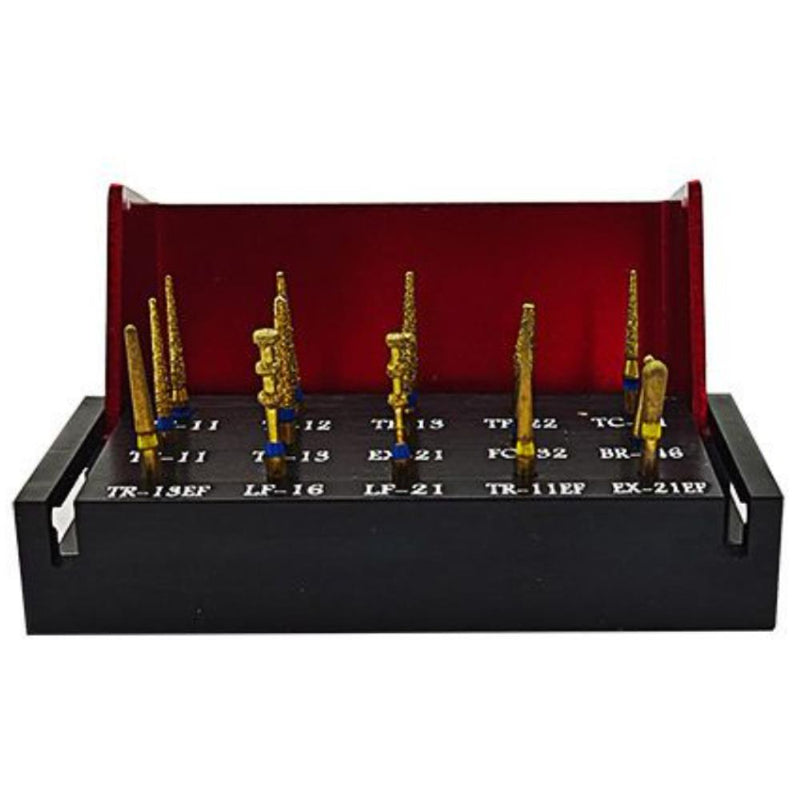 15pcs/box Dental Diamond Drill Bits Gold Veneer Drill Set High Speed Handpiece Suitable for Ceramic Alloy Inlays