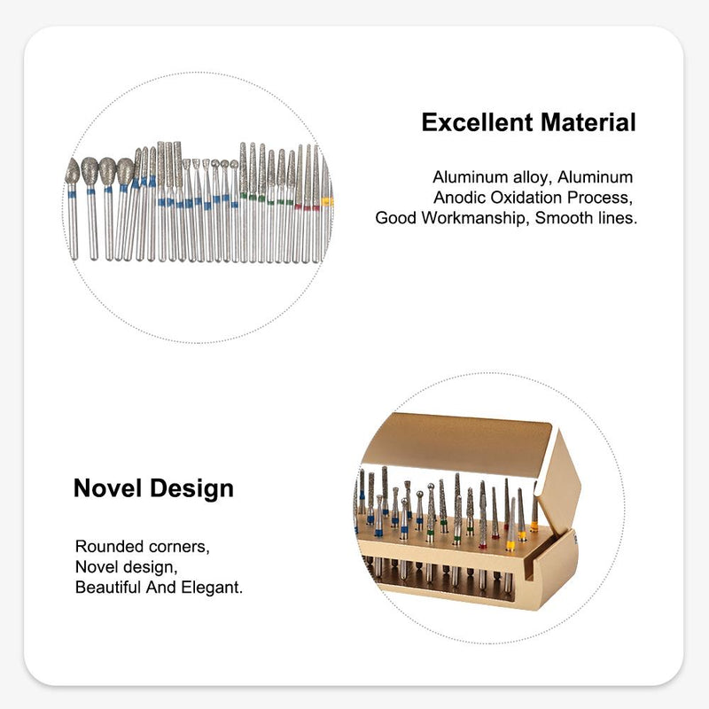 30 Pcs/Set Aluminium Dental Burs Kit With Holder Burs For High Speed Handpiece Turbine Burs Disinfection Box Dentist Tool