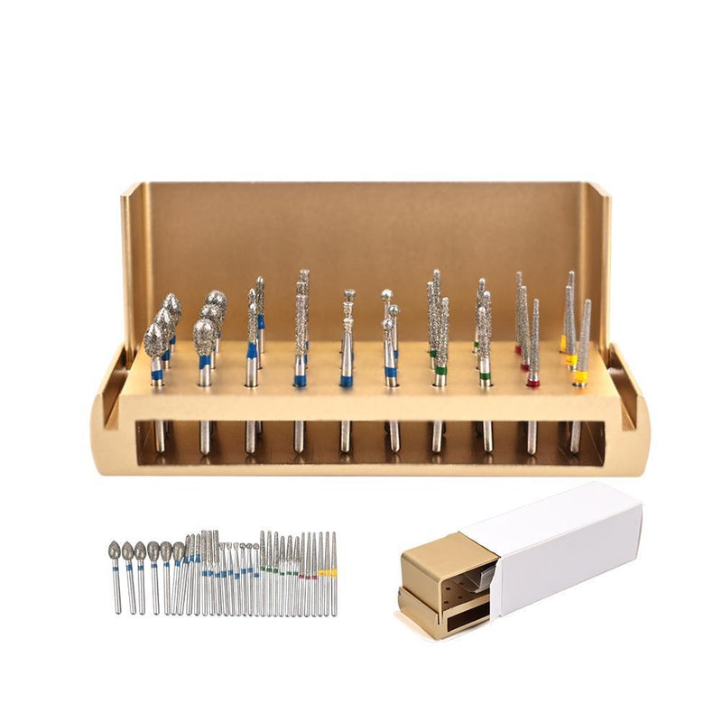 30 Pcs/Set Aluminium Dental Burs Kit With Holder Burs For High Speed Handpiece Turbine Burs Disinfection Box Dentist Tool