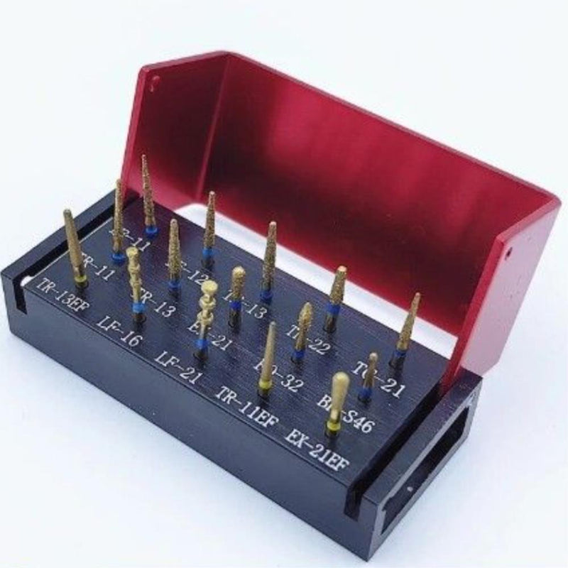 15pcs/box Dental Diamond Drill Bits Gold Veneer Drill Set High Speed Handpiece Suitable for Ceramic Alloy Inlays