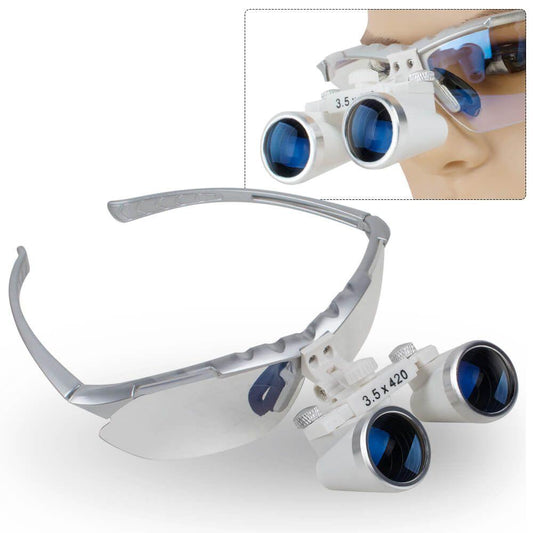 （Only For USA）Dentist Silver Dental Surgical Medical Binocular Loupes 3.5X 420mm Optical Glass Loupe
