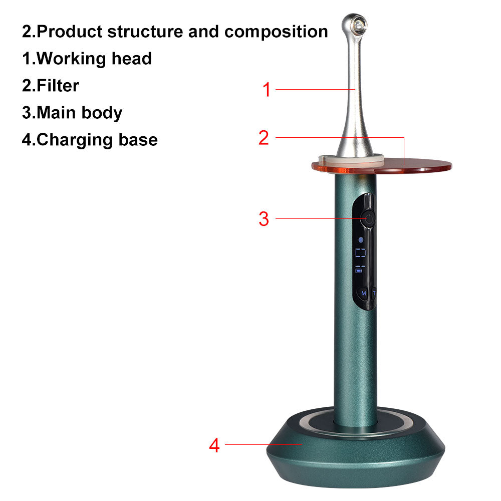 Dental Cordless Curing Light 1 Second Cure Lamp with 4 working modes