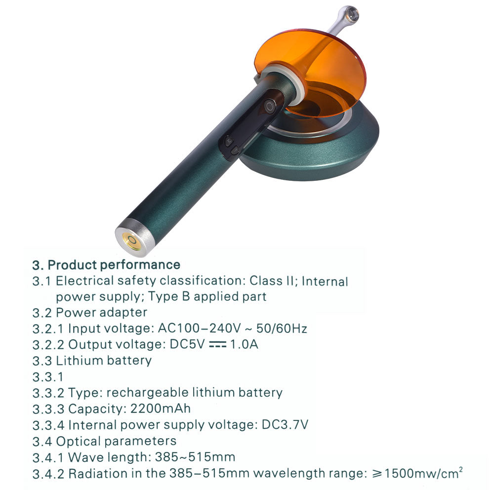 Dental Cordless Curing Light 1 Second Cure Lamp with 4 working modes