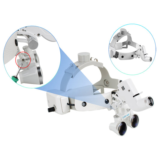 Dental Binocular Loupes Glasses Head Band Magnifier with LED Light 3.5X-420 Optical