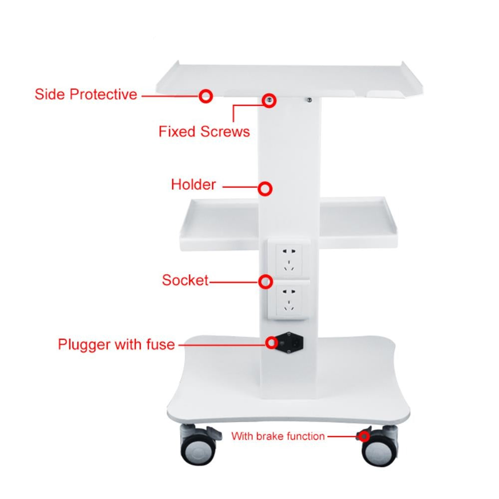 Large Stainless Steel Medical Cart Dental Unit Cart with Swivel Wheels and Socket