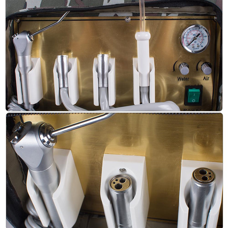 Tragbare 4-Loch-Dentaleinheit mit Luftkompressor-Absaugsystem 3-Wege-Spritze