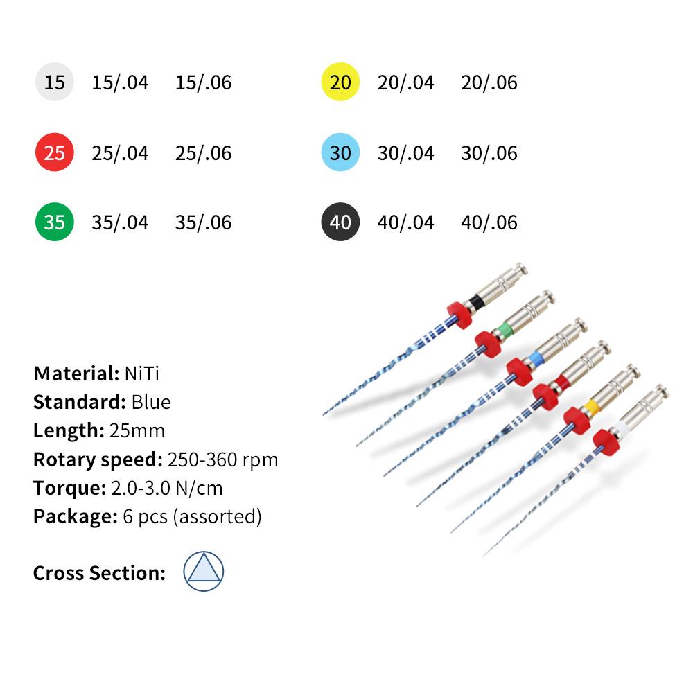 6PCS/Box Dental Endo V Blue Engine Use NiTi Root Canal Rotary File 25mm