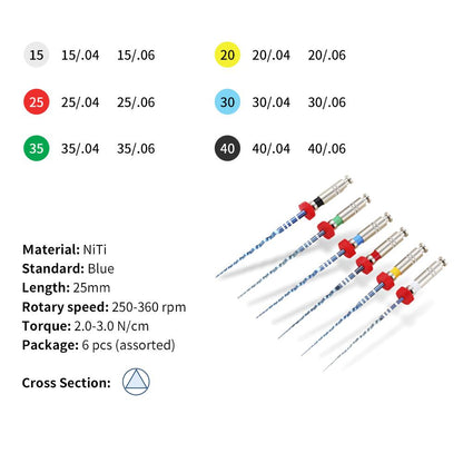 6PCS/Box Dental Endo V Blue Engine Use NiTi Root Canal Rotary File 25mm