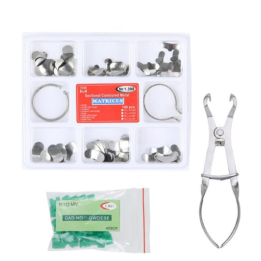 Kit completo Matrici sagomate sezionali a matrice dentale + 40 cunei aggiuntivi in silicone