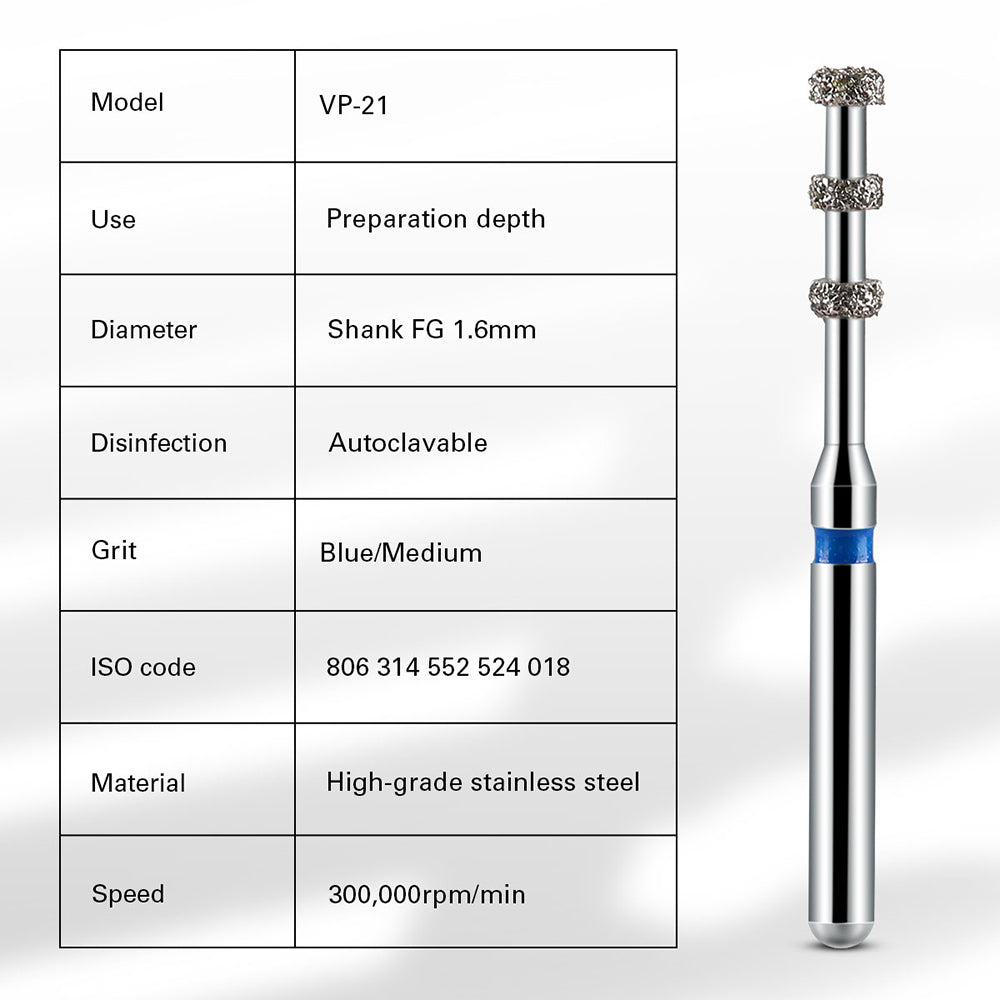 Marca de profundidad de grano medio Dental Diamond Burs para pieza de mano de alta velocidad