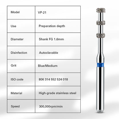 Marca de profundidad de grano medio Dental Diamond Burs para pieza de mano de alta velocidad