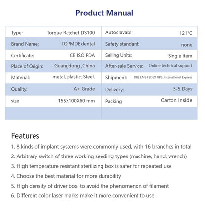 Dental Instrument Implant Torque Wrench Repair Kit